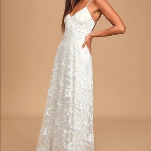 Magically Charming White Sequin Embroidered Lace-Up Maxi Dress